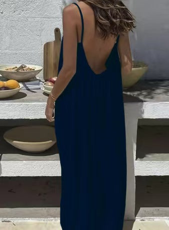 Vestido Largo de Seda de Hielo con Espalda Abierta - Estilo Urbano Versátil | ZYVA