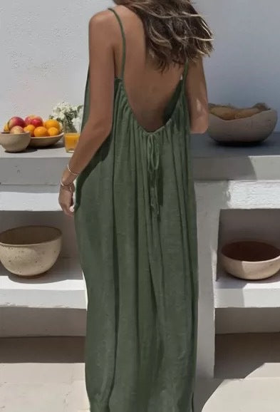 Vestido Largo de Seda de Hielo con Espalda Abierta - Estilo Urbano Versátil | ZYVA