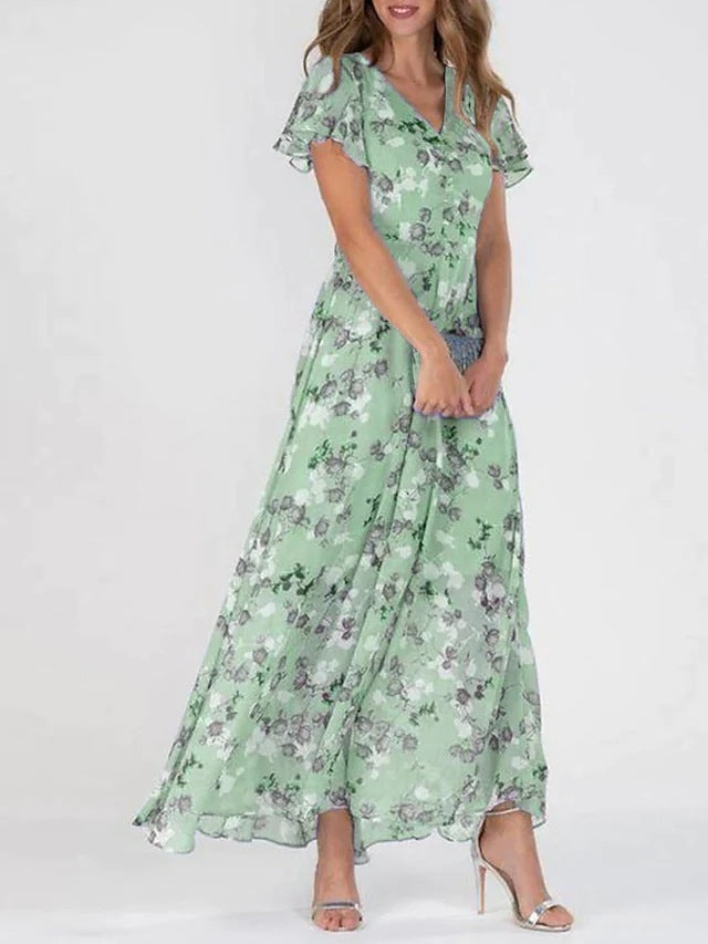 Vestido Largo de Gasa Floral con Volantes - Estilo y Comodidad | ZYVA