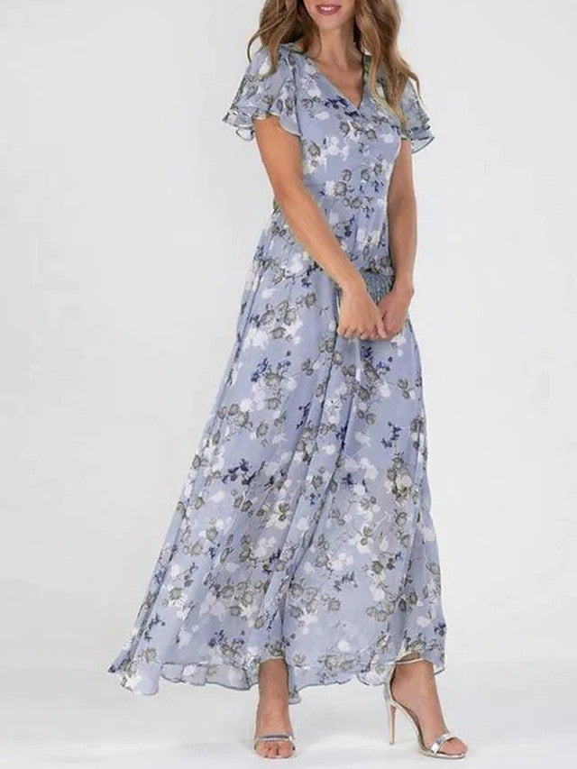 Vestido Largo de Gasa Floral con Volantes - Estilo y Comodidad | ZYVA