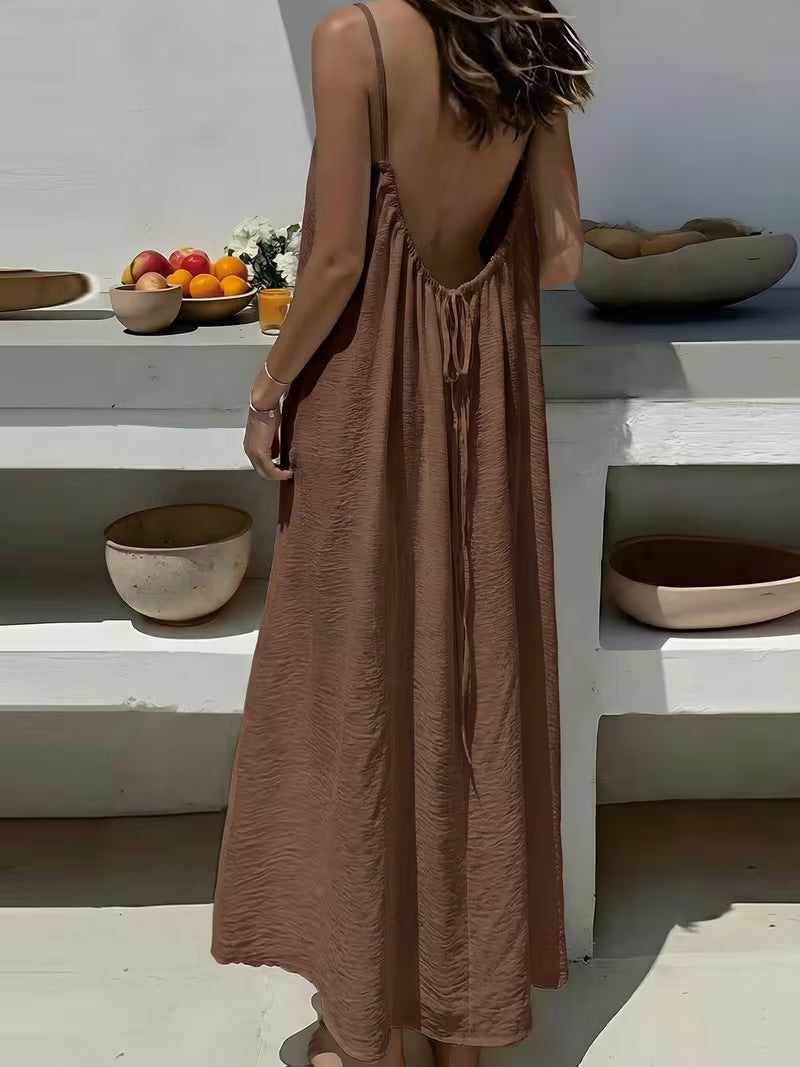 Vestido Largo de Seda de Hielo con Espalda Abierta - Estilo Urbano Versátil | ZYVA